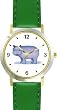 Hippopotamus (Hippo) Cartoon - JP Animal - WATCHBUDDY&reg; DELUXE TWO-TONE THEME WATCH - Arabic Numbers - Green Leather Strap-Size-Children's Size-Small ( Boy's Size & Girl's Size )
