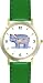 Hippopotamus (Hippo) Cartoon - JP Animal - WATCHBUDDY&reg; DELUXE TWO-TONE THEME WATCH - Arabic Numbers - Green Leather Strap-Size-Children's Size-Small ( Boy's Size & Girl's Size )
