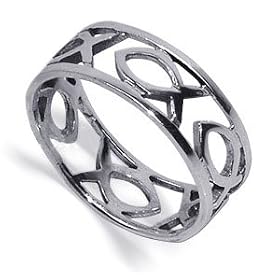 LWRS082 .925 Sterling Silver Polished Finished 7mm Wide Popular Christian Fish Cut out Band Ring Size 5, 6, 7, 8, 9, 10, 11, 12, 13: Jewelry