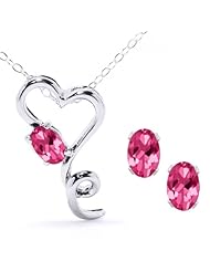 2.45 Ct Mystic Pink Topaz Heart Pendant Earrings Silver Set + 18" Silver Chain