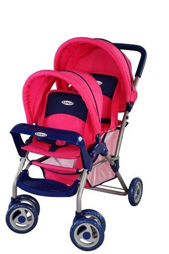 Childrens Toyshop  Toys : Graco Duoglider Dolls Twin Stroller Hot Pink & Blue