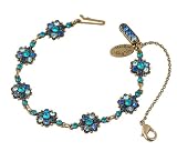 Michal Negrin Bracelet with Flowers, Blue and Aquamarine Swarovski Crystals; Hand-made in Israel