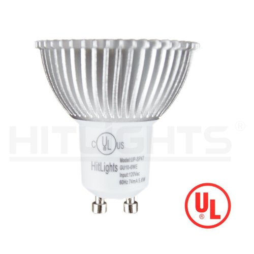 HitLights GU10 6W Warm White LED Spotlight Bulb, Equivalent to 60W Halogen, UL Listed, Standard Socket