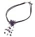 Oi! - Ladies Purple Suede Amethyst Flower Pendant Necklace - N0606
