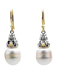 Sterling Silver and 14K Yellow Gold Freshwater Cultured Circle Pearl Earrings -- LIFETIME WARRANTY
