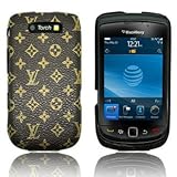 Brown Designer Leather Hard Back Case Cover for Blackberry Torch 9800