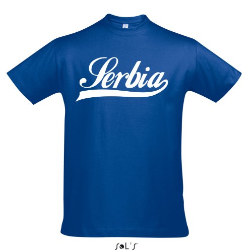 T-Shirt – Serbia Oldschool Serbien LÄNDERSHIRT EM / WM FAN Trikot S-XXL , Royal blue – weiß , L