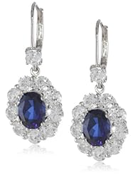 Sterling Silver and Created White Sapphire Oval Dangle Earrings