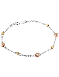 14K Italian Tri-Color Yellow, Rose and White Gold Balls Beads Link Station Floating Bracelet (6.5), Women Jewelry in Gift Box