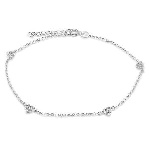 Sterling Silver Anklet 925 Cubic Zirconia CZ Accent Chai