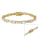 18k Gold over Silver Genuine Blue Topaz X and O Tennis Bracelet