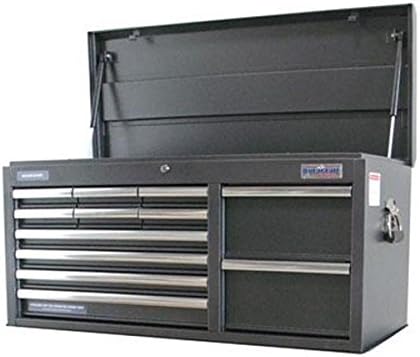 Pro Tool Chest, 12 Drawers, Heavy Duty Over Molded Chest Handles, Silver Over Black Texture Powder Coated Finish, Industrial Aluminum Drawer Pulls, Silver / Black, 19.5"x40.4".