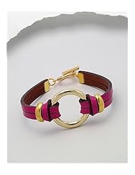 Deep Pink Leather Bracelet In White Base
