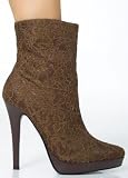 Dressy Cool Designer Lace Covered Ankle Boot from Hot Fash Shoes - VANITEE Brown