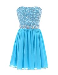 Strapless  Lace Short Chiffon Evening Dress/Prom Dress  With Rhinestones