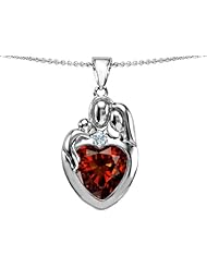Original Star K (tm) Large Loving Mother Father With Child Family Pendant 12mm Heart Simulated Garnet in 925 Sterling Silver