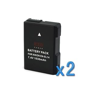 EZOPower 2x EN-EL14 Digital Camera Replacement Battery 1030mAh EZCBA21 for Nikon COOLPIX P7000