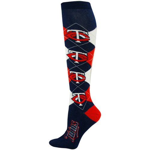 Minnesota Twins ladies Navy Blue-Red Argyle Tall Socks