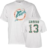 Miami Dolphins Dan Marino Reebok Throwback Distressed WHITE T Shirt (Small)