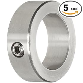 Climax C-015-S Shaft Collar, Stainless Steel Grade 303, One Piece, Set Screw Style, 5/32" ID, 7/16"OD, 1/4 " Wide, With 8-32 x 1/8 Set Screw ,(5-Pack)