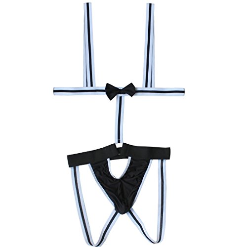TIAOBU US Mens Borat Mankini Costume Swimsuit Thong Underwear Black