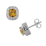 FOJO's Diamonds in Silver Cushion Cut Citrine Stud Earrings (1/10 ct. tw.)