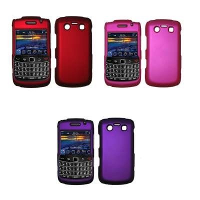 3 Pack of Premium Rubberized Snap-On Cover Hard Protector Cases for BlackBerry Bold 9700 (Purple, Red, Hot Pink)