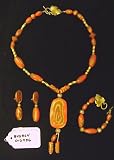 Polymer Clay Custom Jewelry Orange, Yellow, and Gold 3 Piece Set with Necklace, Bracelet, and Earrings