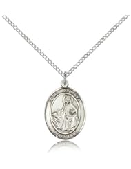 .925 Sterling Silver Saint St. Dymphna Medal Pendant 3/4 x 1/2 Inches Mental Illness/Runaways-8032- Comes with a .925 Sterling Silver Lite Curb Chain Neckace And a Black velvet Box