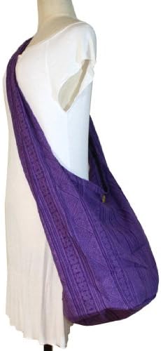 Thai Monk Buddha Cotton Triangle Sling Crossbody Messenger Bag Shlouder Purse Hippie Hobo Color Purple