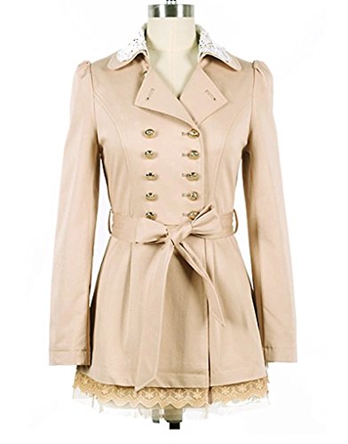 2015 春 コート トレンチ ハーフ レディース ダブル 裾 レース カラー 襟 リボン 通勤 ol 服 春物 春服 スプリング ベージュ ピンク S M L XL 2XL