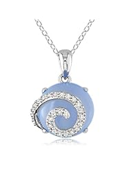 Sterling Silver Blue Chalcedony and Diamond Fashion Pendant Necklace, (0.12 cttw, H-I Color, I3 Clarity), 18"