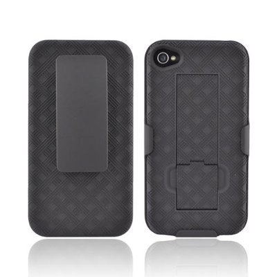 Black OEM Pure Gear Rubberized Hard Case w Holster & Kickstand For Apple AT&T Verizon iPhone 4-KarenDeals