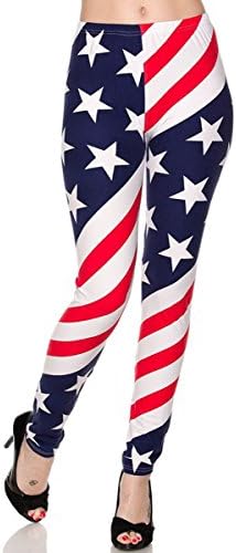Women Stripe Tribal Navajo Chevron Camo Leggings Printed Skinny Pants (U-R205 USA FLAG)