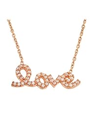 Rose Gold Plated Cz Love Necklace, 16 Inches Plus 1 Inch Extension