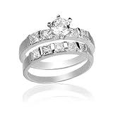 5mm-Round Cut Center Stone CZ Wedding Ring Set- 14KT White Gold Filled CZ Wedding Rings set by gemgem Jewelry