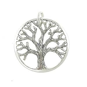 Round Open Design Textured Tree of Life Pendant in Sterling Silver for Men or Women, #7792