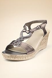 Leather Diamanté Wedge Heel T-Bar Sandals