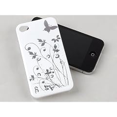 Yousave Accessories� Wei� Und Silber Schmetterling Blumen Muster Harte R�ckseite Hybride Schutzh�lle F�r Apple iPhone 4 / 4S Siri Mit Displayschutz