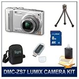 Panasonic LUMIX DMC-ZS7S, ZS7S ZS7 Silver Digital Camera, with 8 GB Memory Card, Card Reader, Deluxe Carrying Case, Mini Tripod, & 3pc. Lens Cleaning Kit