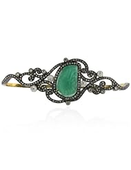 18kt Gold Diamond Pave Emerald Carved Palm Bracelet Silver Designer Jewelry