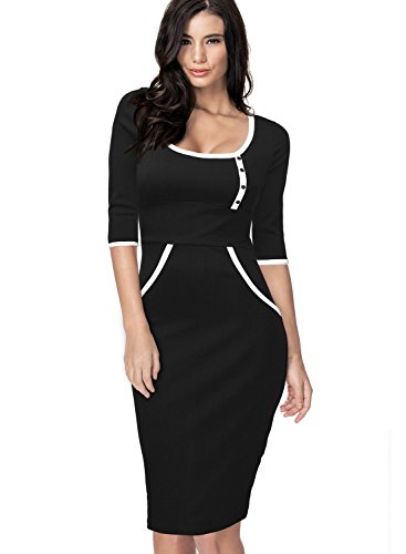 Miusol Women's Navy Style Contrast Short Sleeve Slim Bodycon Pencil Dress
