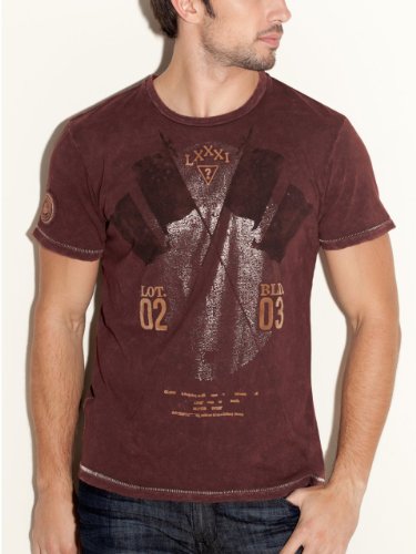 GUESS Premier Tee with Pinhole Wash, BROWN (SMALL)