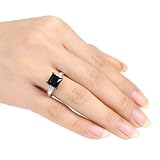 Sterling Silver 4 3/4 CT TGW Square Black Cubic Zirconia Round White Cubic Zirconia Engagement Ring
