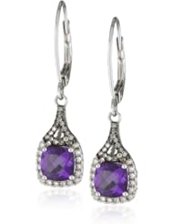 Badgley Mischka Fine Jewelry White and Champagne Diamonds Cushion Cut Amethyst Earrings