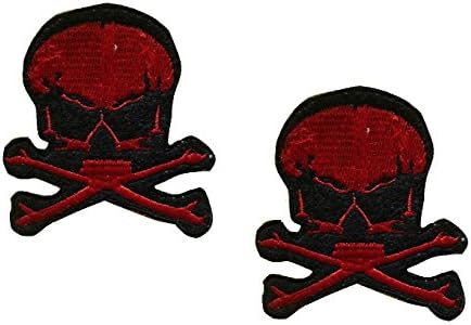 2 pieces RED SKULL Iron On Patch Applique Fabric Embroidered Motif Biker Decal 2.6 x 2.6 inches (6.5 x 6.5 cm)