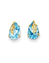 MadiK® 14k Yellow Gold Polished Blue Topaz with Leaf Post Stud Earrings
