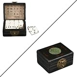 Handmade Antiqued Black Leather Dominoes Set With Chinese Jade Ingot