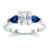 1.00 CT ASSCHER DIAMOND W PEAR BLUE SAPPHIRE RING 18K