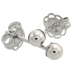 14k White Gold 3mm Ball Stud Earrings